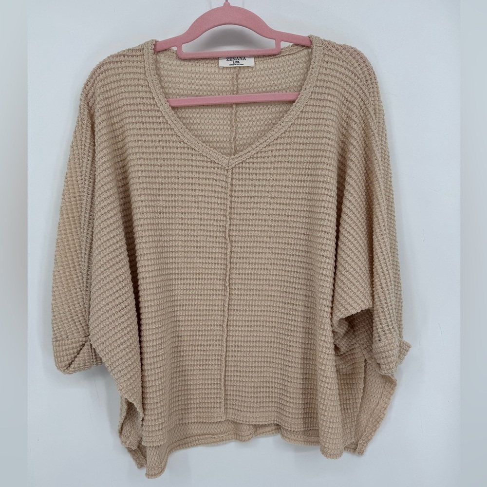 Zenana Outfitters V-Neck Oversized Cream Sweater Size L/XL